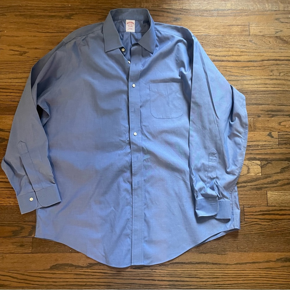 Brooks Brothers Mens 17 35 Blue Traditional Fit Non Iron Button Up Dress Shirt